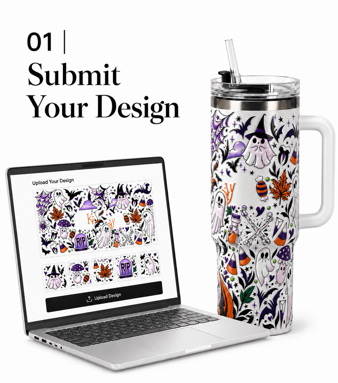 Online custom tumbler design workspace ready for artwork submission