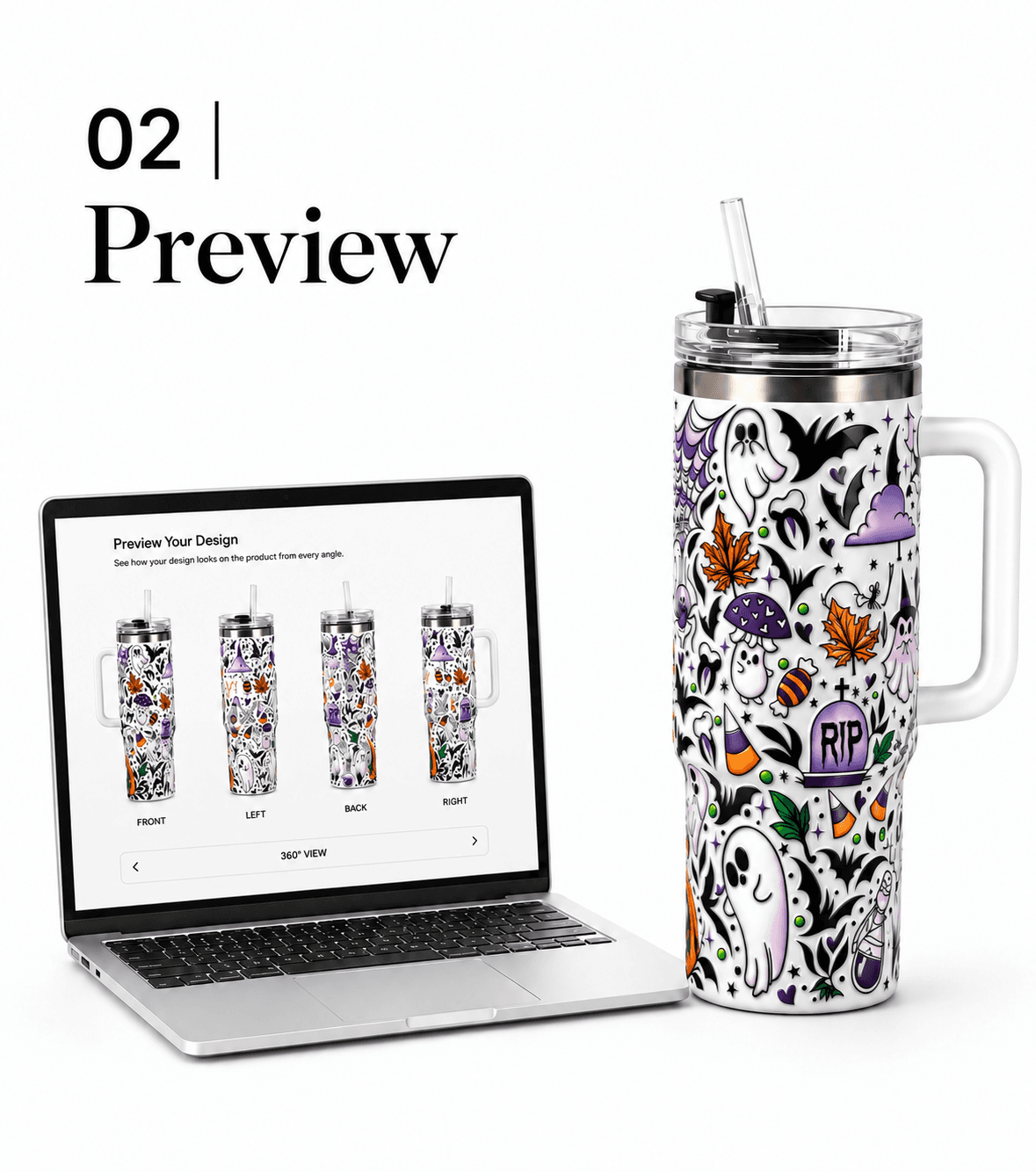Colorful custom tumblers shown for design preview and approval