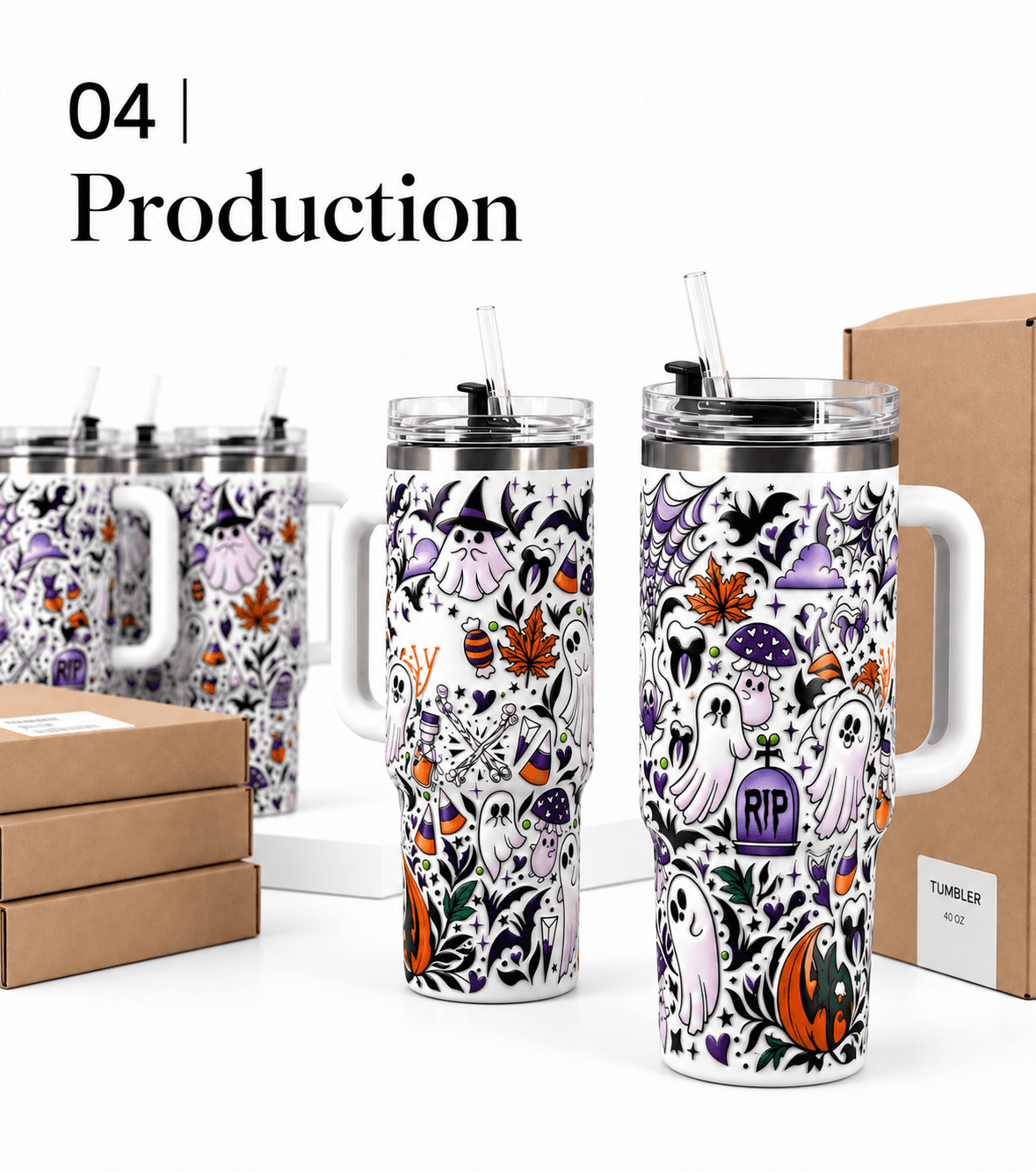 Coordinated custom tumbler products prepared for production