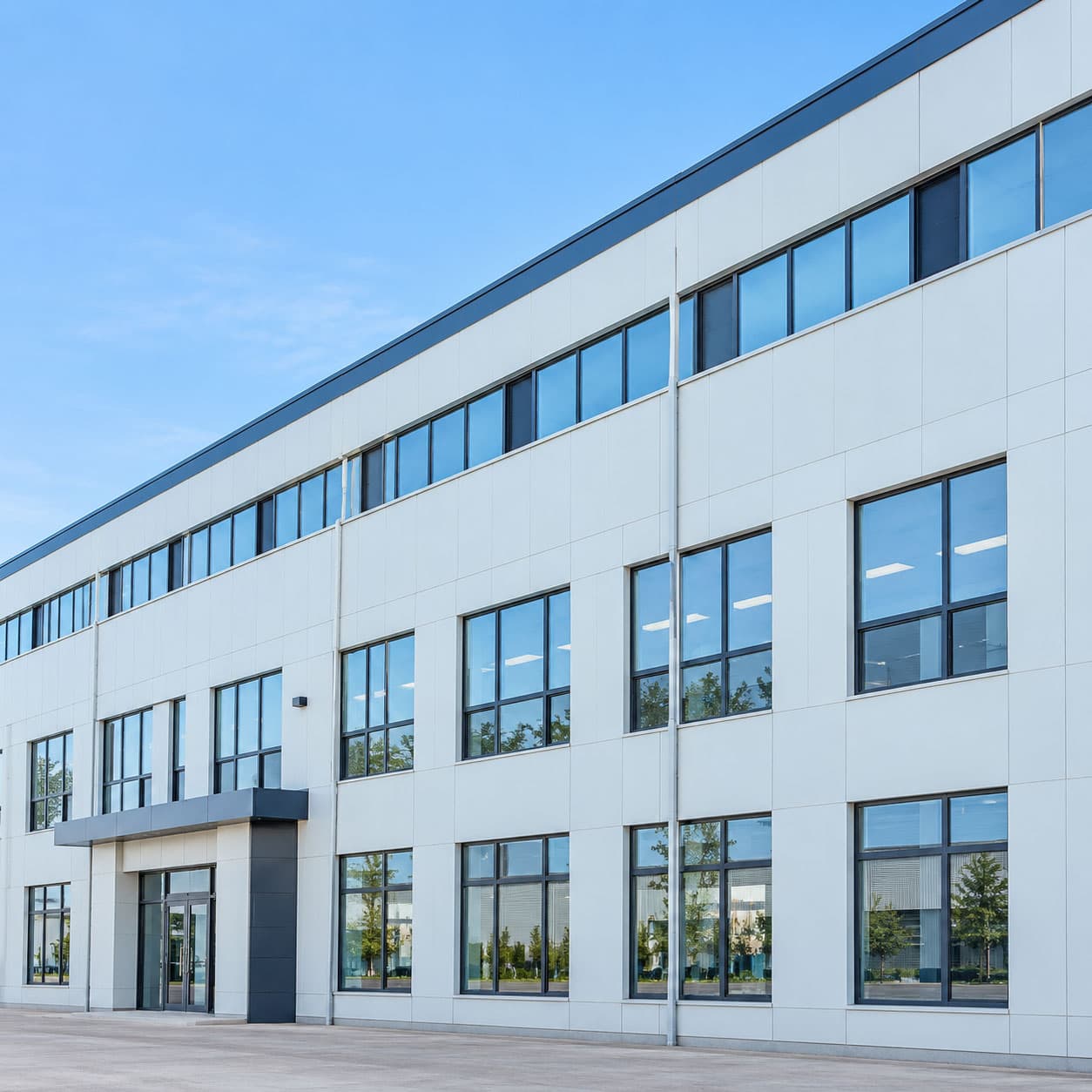 Exterior of a modern PYD Life manufacturing building