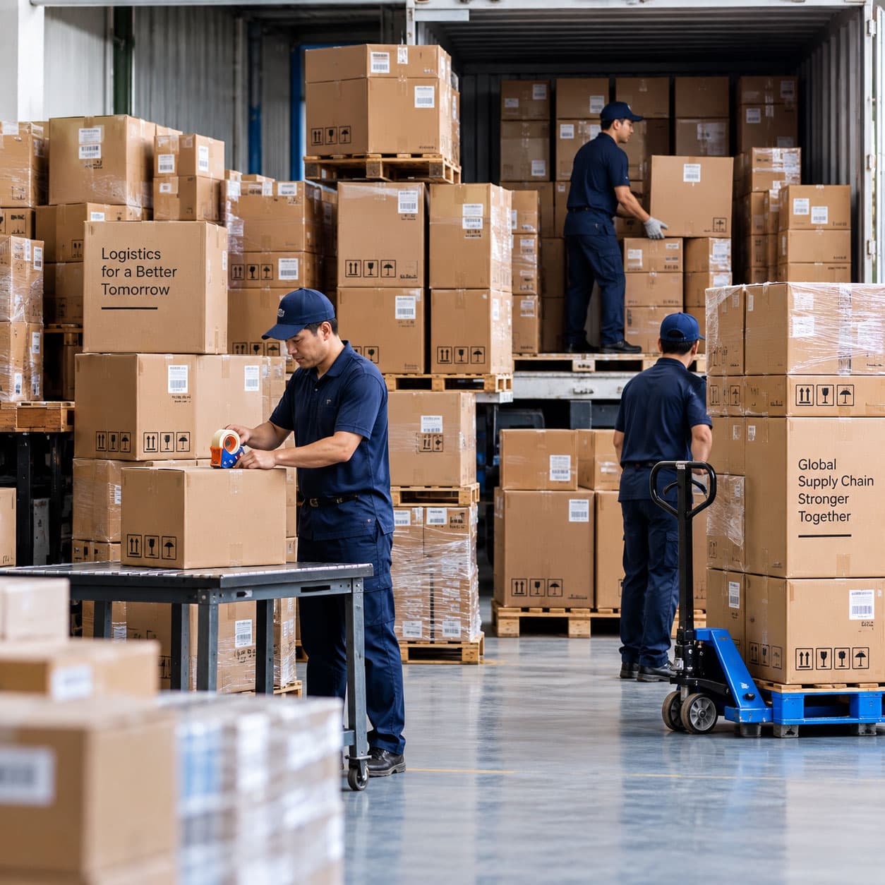 PYD Life logistics team preparing packed orders in a warehouse